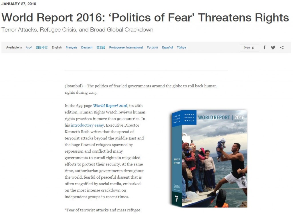 Politics Of Fear. Human Rights Watch