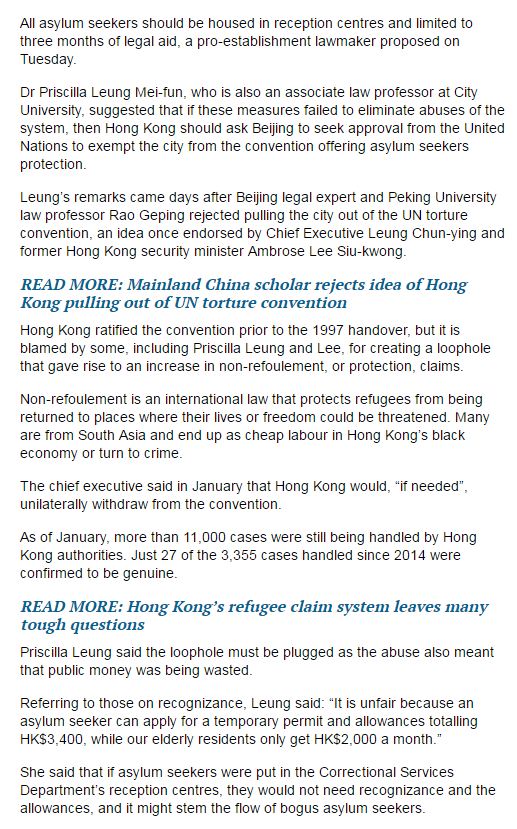 SCMP 16th March 2016 Put All Refugees In Detention Camp
