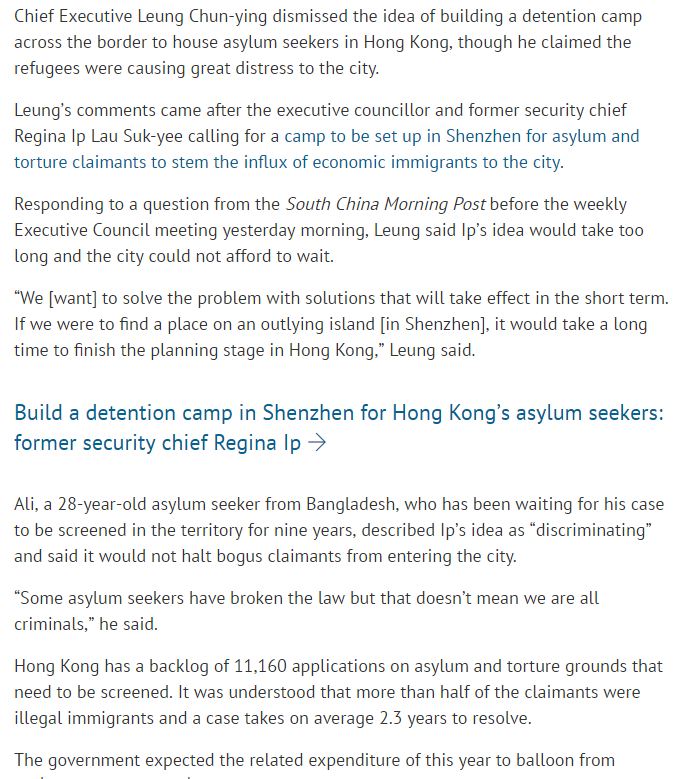 SCMP 23 March 2016 Refugees a Big Burden to Hong Kong