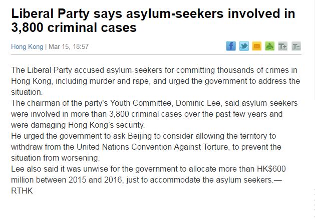 Standard News Paper  16 th March 2016, Asylum Seekers involved in Crime