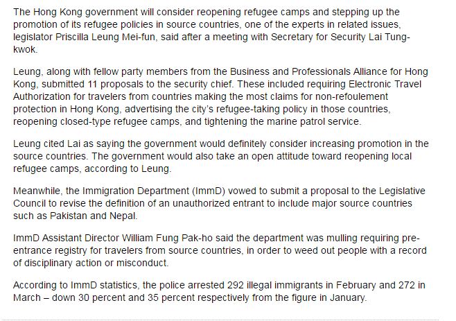 China Daily 11th April 2016 Government Open to measures to Curb influx of refugees