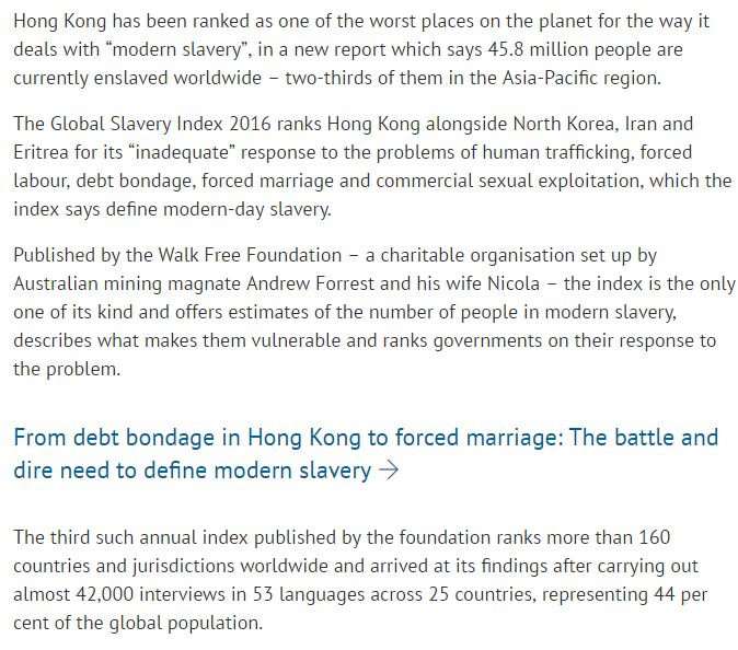 SCMP 31 May 2016, HK Wosrt Places On Slaverly