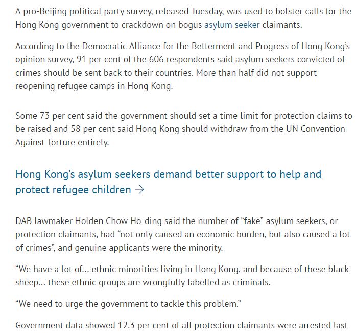 SCMP 29th Nov 2016, Pro Beijing Pushes Government on Refugees