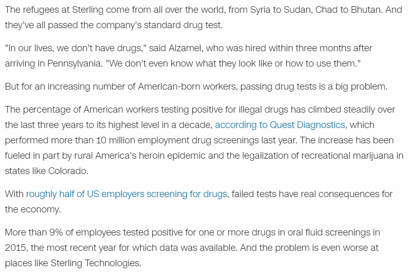 American Employers turn to Refugee due to drug problem